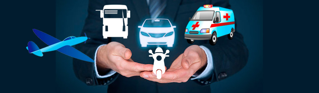 Imagem ilustrativa de seguro de veículos, carro, moto, aviao pequeno porte, ambulancia e caminhão